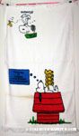 Snoopy on Doghouse with bunnies 'Security is having some friends stay overnight' Bath Towel
