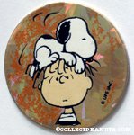 Snoopy sitting on Linus's head pog