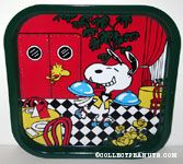 Waiter Snoopy rollerskating through restaurant Metal Tray