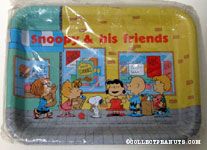 Peanuts Gang standing outside shops with bags of groceries Tray