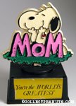 Snoopy leaning on MOM 'You're the World's Greatest' Trophy