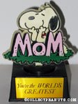 Snoopy leaning on MOM 'You're the World's Greatest' Trophy
