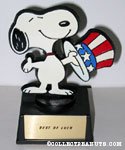 Snoopy holding Uncle Sam Hat 'Best of Luck' Trophy