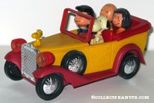 Snoopy, Lucy, Charlie Brown and Peppermint Patty in Family Car