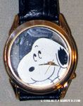 Snoopy peeking in on clear watch face