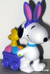 Easter Beagle Snoopy pulling wheelbarrow of eggs & Woodstock Easter PVC Figurine