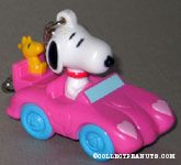 Snoopy & Woodstock in pink convertible Valentine's Keychain