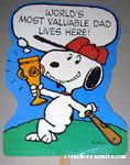 Baseball Snoopy with Trophy 'World's Most Valuable Dad Lives Here' Yard Sign