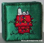 Snoopy on Christmas lighted doghouse embroidered cloth covered box