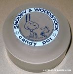 Snoopy with ears in air and Woodstock laughing Frosted Glass Candy Pot