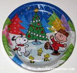 Snoopy, Woodstocks and Charlie Brown dancing around Christmas Tree Plates