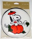 Snoopy popping out of pumpkin coasters