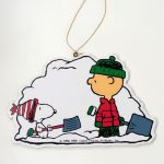 Snoopy and Charlie Brown shoveling snow Wood Ornament