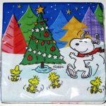 Snoopy & Woodstocks dancing around Christmas Tree Cocktail Napkins