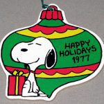 Snoopy sitting in front of ornament Wood Ornament