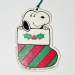 Snoopy in Christmas Stocking Wood Ornament
