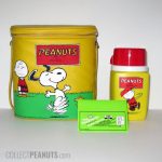 Snoopy & Woodstock dancing with Charlie Brown looking on Yellow Vinyl Lunch Box