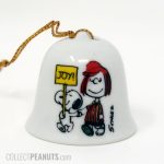 Snoopy holding Joy Sign with Peppermint Patty Christmas Ornament Bell