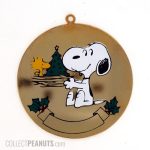 Snoopy holding Woodstock's nest with tree in it Gold-tone Enameled Ornament