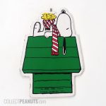Snoopy with Woodstock in scarf on Doghouse Wooden Christmas Ornament
