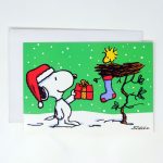 Snoopy Giving Present to Woodstock Christmas Card