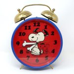 Snoopy dancing with Peanuts Gang in background Large Alarm Clock - Red and Blue