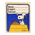 Snoopy on top of Doghouse 'Name, Subject, Teacher' Sticker