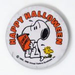 Snoopy & Woodstock reading ghost stories 'Happy Halloween' Fabric-covered Button