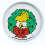Woodstock standing in Christmas wreath Fabric-covered Button