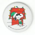 Joe Cool leaning against Doghouse with Christmas Lights Fabric-covered Button