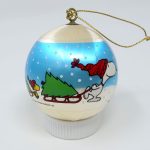 Snoopy and Woodstock Decorating Christmas Tree Satin Ball Ornament