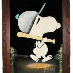 Baseball Snoopy Black Velvet Painting