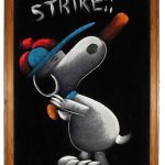 Baseball Snoopy Black Velvet Painting