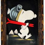 Skiing Snoopy Black Velvet Painting