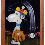 Baseball Snoopy Black Velvet Painting