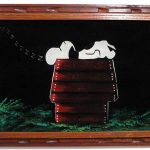 Snoopy with Doghouse Black Velvet Painting