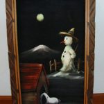 Snoopy with Snowman Black Velvet Painting