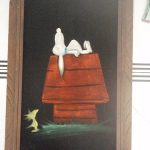 Snoopy and Woodstock with Doghouse Black Velvet Painting