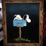 Snoopy on mailbox Black Velvet Painting