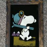 Snoopy Skiier Black Velvet Painting