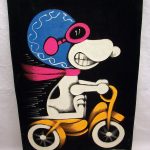Snoopy Flying Ace on Motorcycle Black Velvet Painting