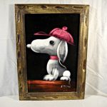 Baseball Snoopy Black Velvet Painting