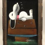 Snoopy on Doghouse Black Velvet Painting
