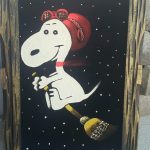Snoopy Flying Ace on Broom Black Velvet Painting