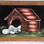 Snoopy with Doghouse Black Velvet Painting
