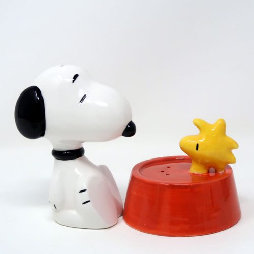 Snoopy & Woodstock in Dog Dish & Pepper Shakers