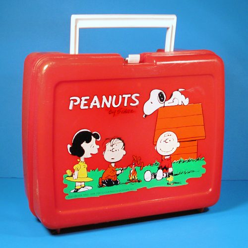 Peanuts Gang around camp fire Red Plastic Lunch Box