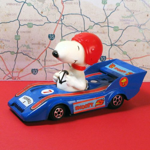 Snoopy in Blue Formula 1 Race Car
